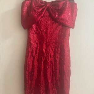 Windsor Red Sequin Strapless Mini Dress with Bow